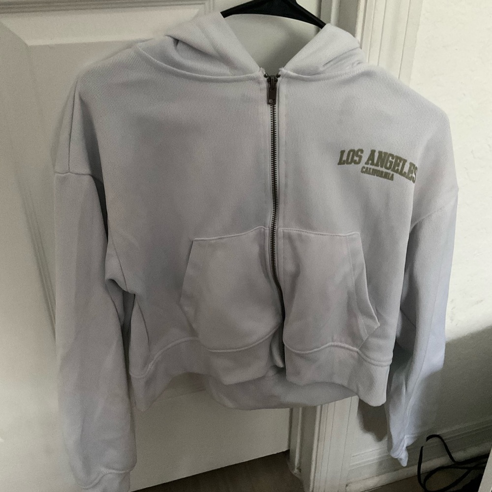 Forever 21 White Zip-Up Hoodie